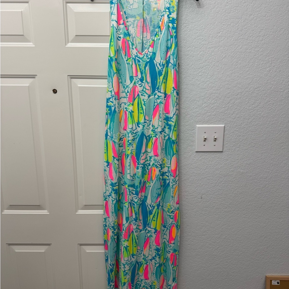 Lilly Pulitzer Blue and Pink Sleeveless V-Neck Sundress